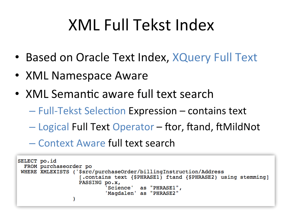 Oracle Database 12c: XQuery Full Text