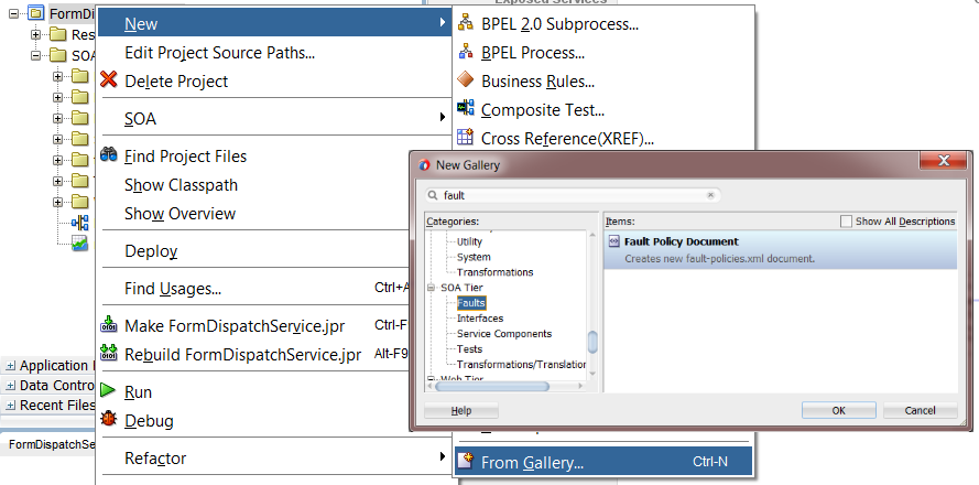 12c Fault Policies Editor: Create new Policy Document