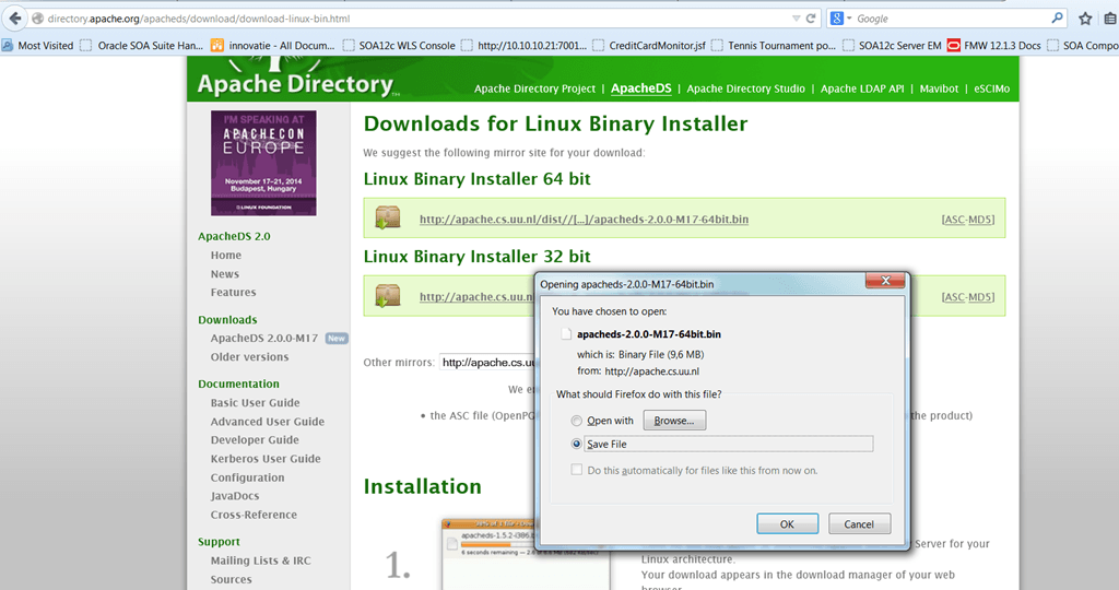 apache directory studio unable to save configuration