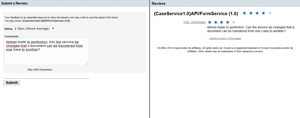 OAC12c: Submit a Review and viewing API reviews