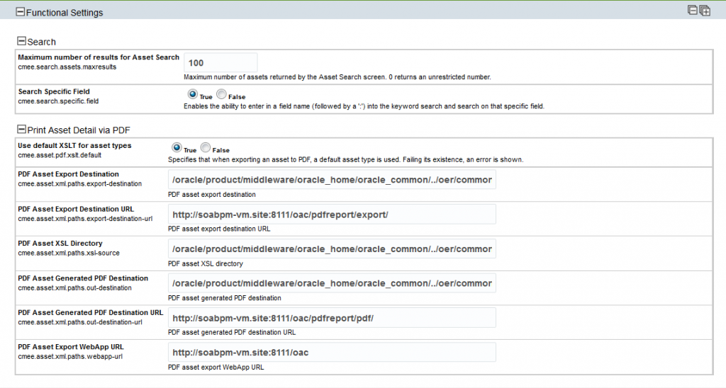 OAC12c: Functional Settings - Search results and PDF generation