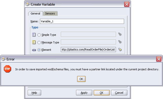 Error when finishing the Create Variable dialog